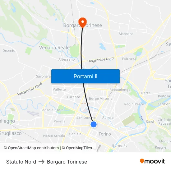 Statuto Nord to Borgaro Torinese map