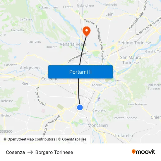 Cosenza to Borgaro Torinese map