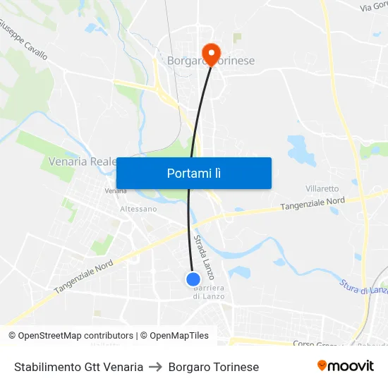 Stabilimento Gtt Venaria to Borgaro Torinese map