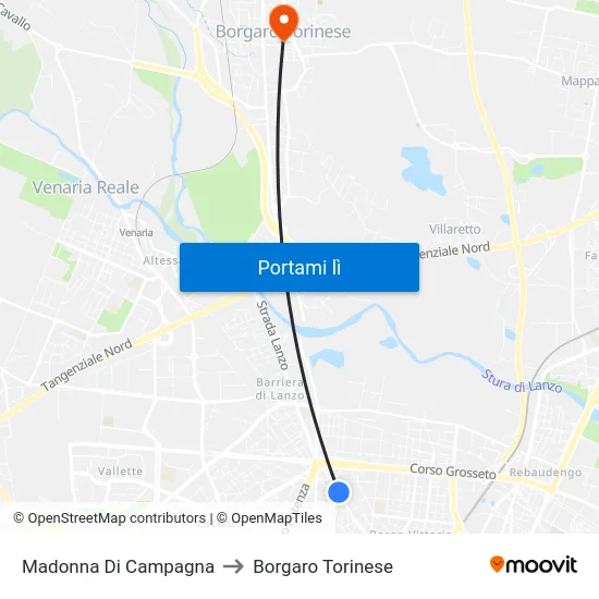 Madonna Di Campagna to Borgaro Torinese map