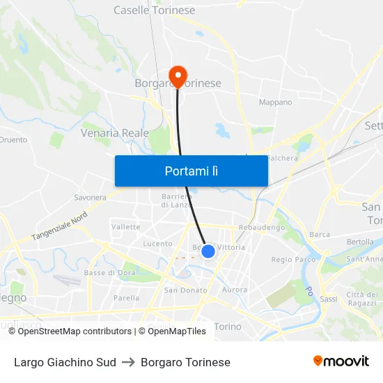 Largo Giachino Sud to Borgaro Torinese map