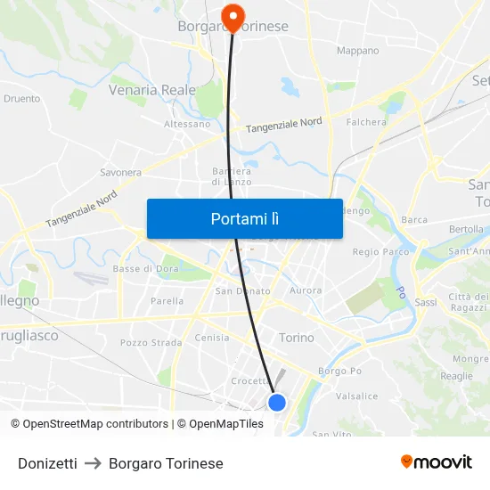 Donizetti to Borgaro Torinese map