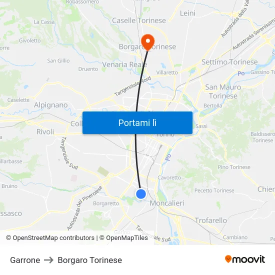 Garrone to Borgaro Torinese map