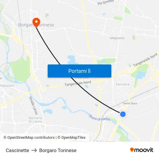 Cascinette to Borgaro Torinese map