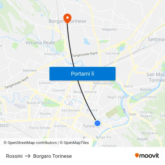 Rossini to Borgaro Torinese map