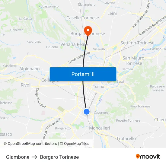 Giambone to Borgaro Torinese map
