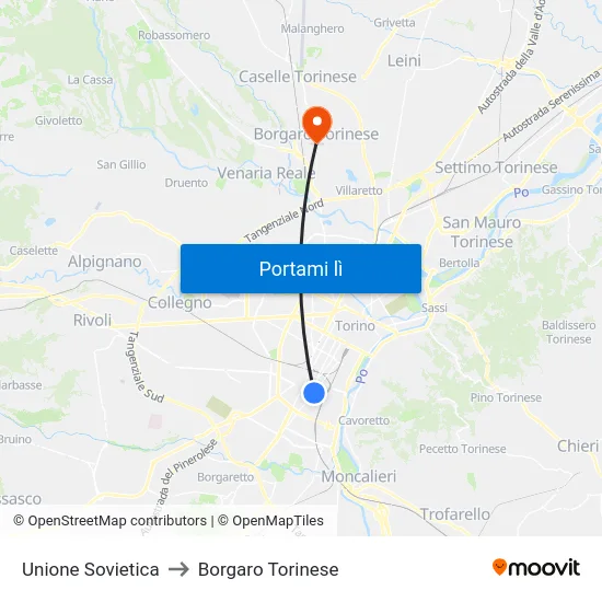 Unione Sovietica to Borgaro Torinese map