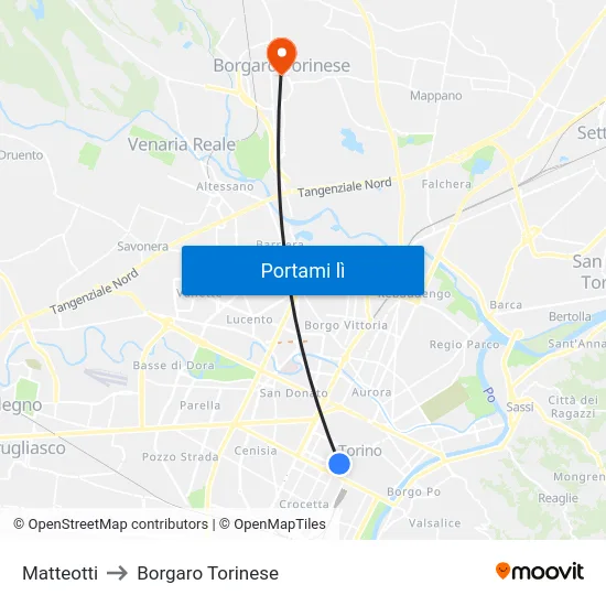 Matteotti to Borgaro Torinese map