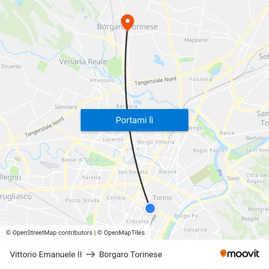 Vittorio Emanuele II to Borgaro Torinese map
