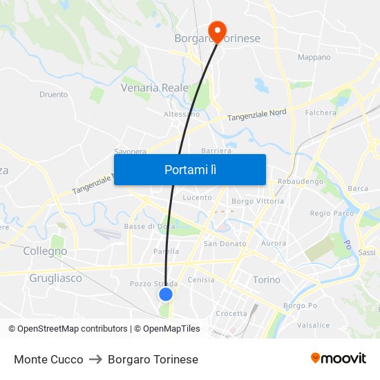 Monte Cucco to Borgaro Torinese map