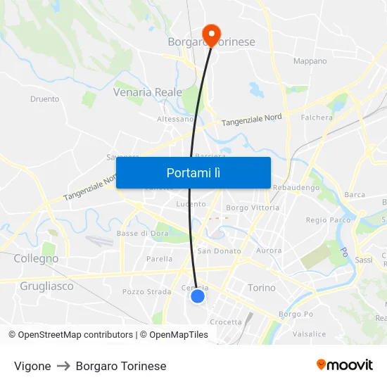 Vigone to Borgaro Torinese map