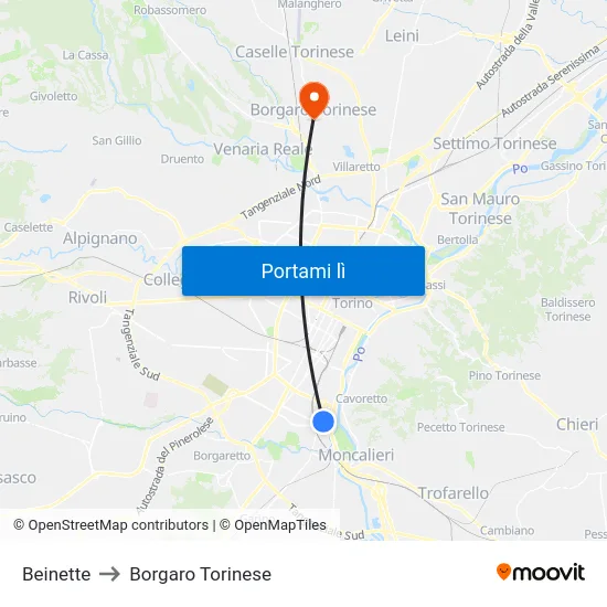 Beinette to Borgaro Torinese map