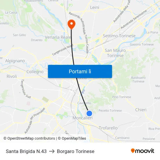 Santa Brigida N.43 to Borgaro Torinese map