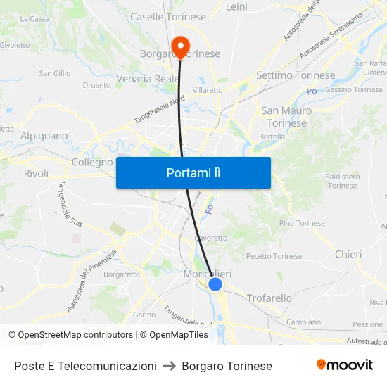Poste E Telecomunicazioni to Borgaro Torinese map