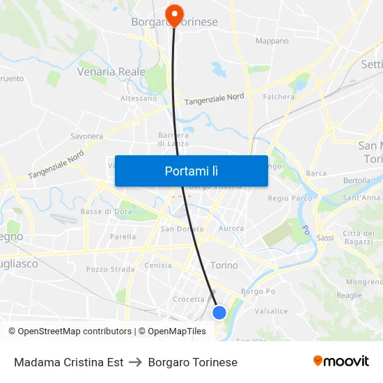 Madama Cristina Est to Borgaro Torinese map