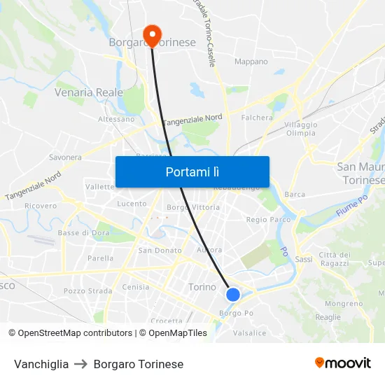 Vanchiglia to Borgaro Torinese map