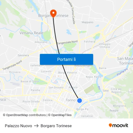 Palazzo Nuovo to Borgaro Torinese map