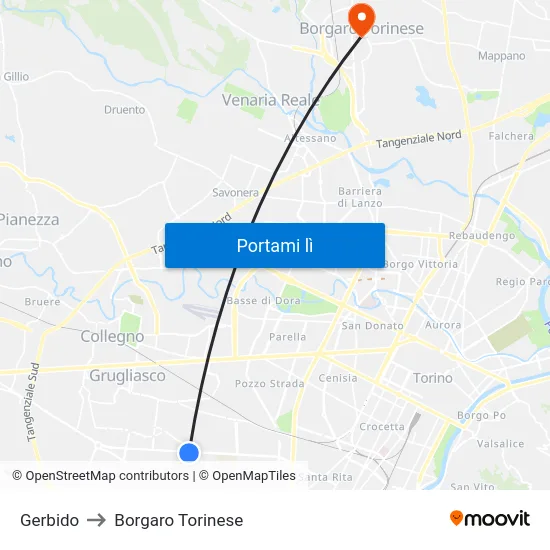 Gerbido to Borgaro Torinese map
