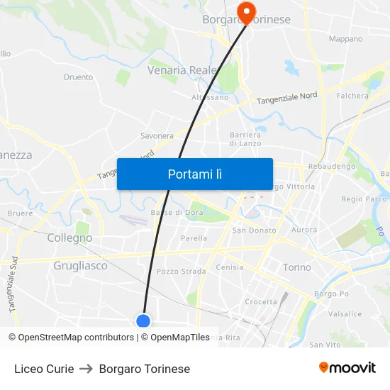 Liceo Curie to Borgaro Torinese map