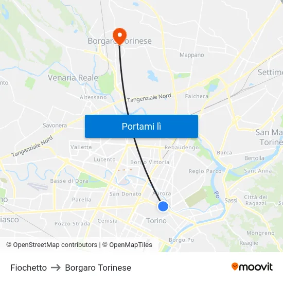 Fiochetto to Borgaro Torinese map