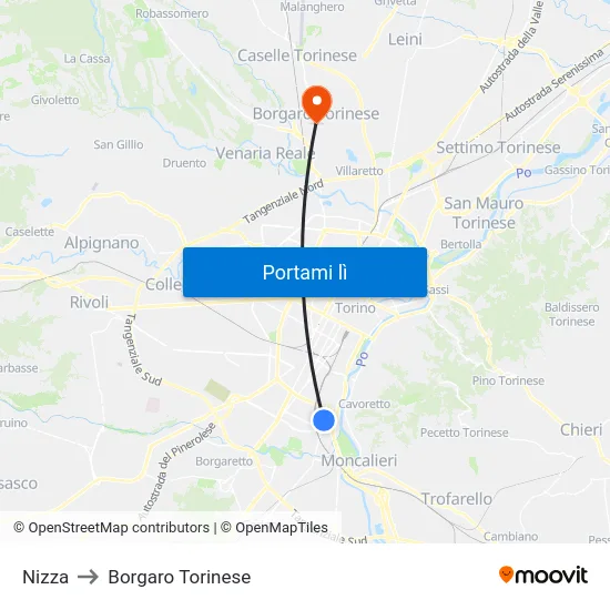 Nizza to Borgaro Torinese map