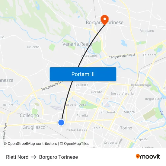 Rieti Nord to Borgaro Torinese map