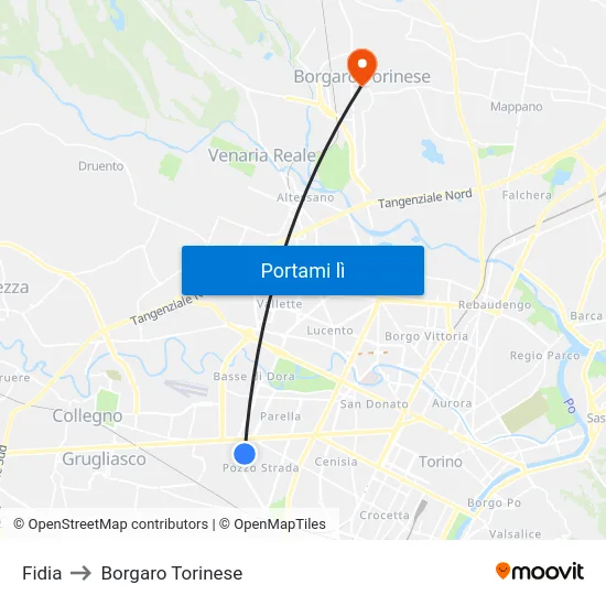 Fidia to Borgaro Torinese map