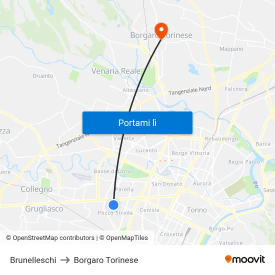 Brunelleschi to Borgaro Torinese map