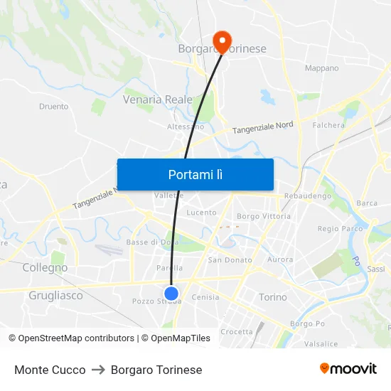 Monte Cucco to Borgaro Torinese map