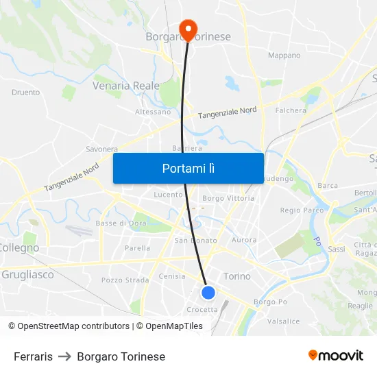 Ferraris to Borgaro Torinese map
