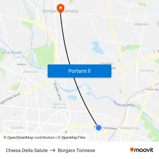 Chiesa Della Salute to Borgaro Torinese map