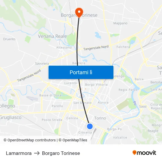 Lamarmora to Borgaro Torinese map