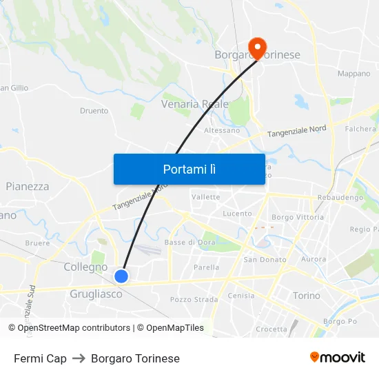 Fermi Cap to Borgaro Torinese map