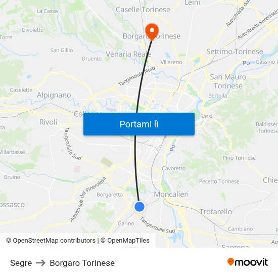 Segre to Borgaro Torinese map