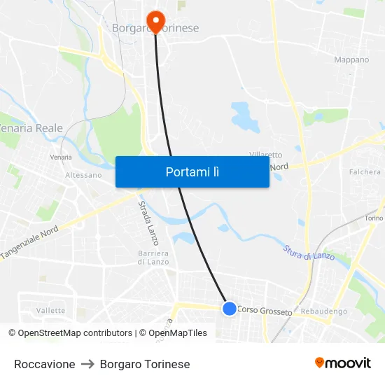 Roccavione to Borgaro Torinese map