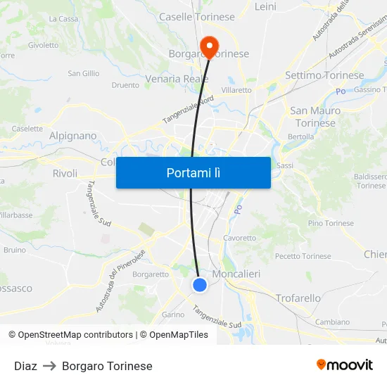 Diaz to Borgaro Torinese map