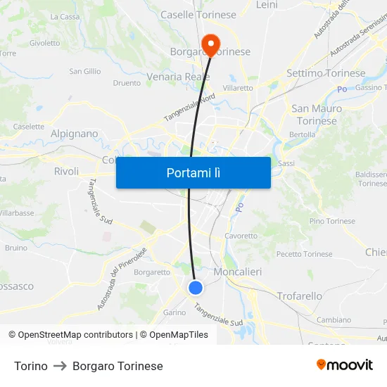 Torino to Borgaro Torinese map