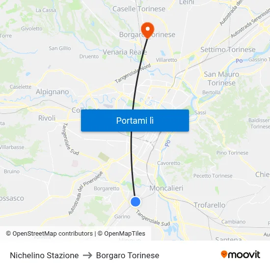 Nichelino Stazione to Borgaro Torinese map