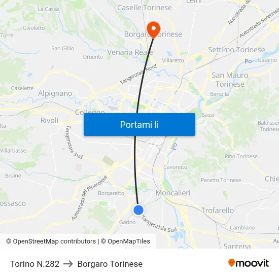 Torino N.282 to Borgaro Torinese map