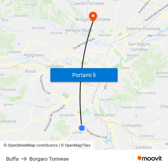Buffa to Borgaro Torinese map