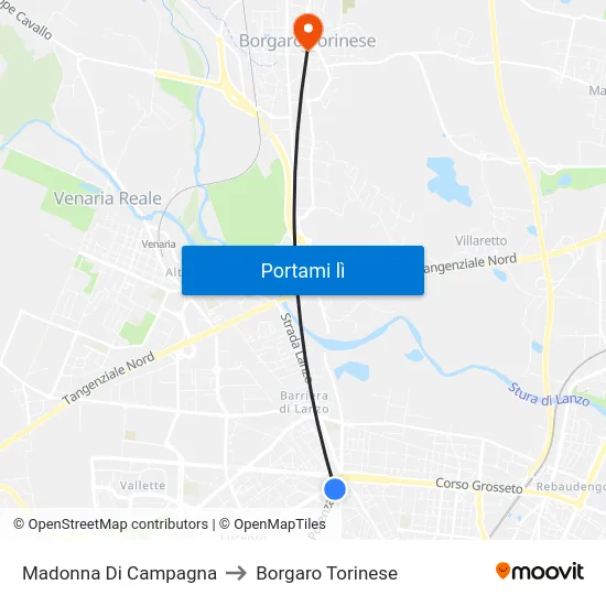 Madonna Di Campagna to Borgaro Torinese map