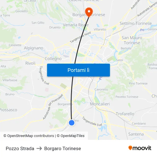 Pozzo Strada to Borgaro Torinese map