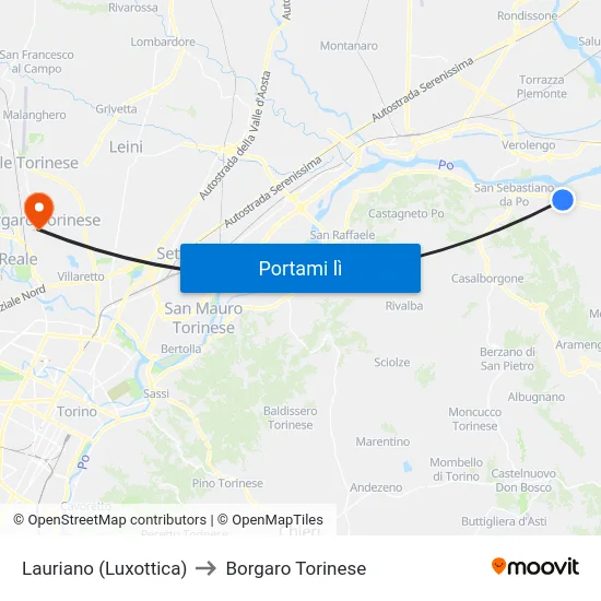 Lauriano (Luxottica) to Borgaro Torinese map