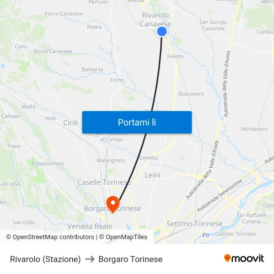Rivarolo (Stazione) to Borgaro Torinese map