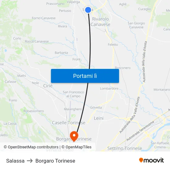 Salassa to Borgaro Torinese map