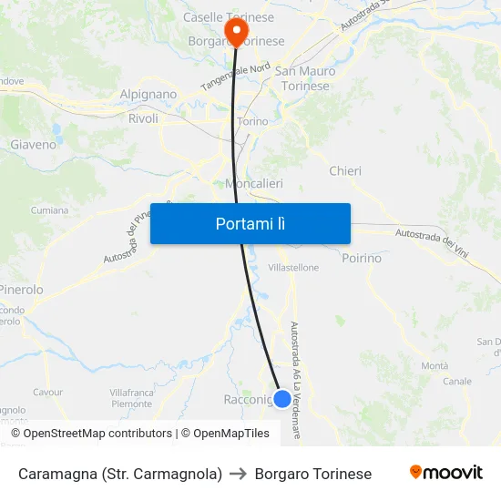 Caramagna (Str. Carmagnola) to Borgaro Torinese map