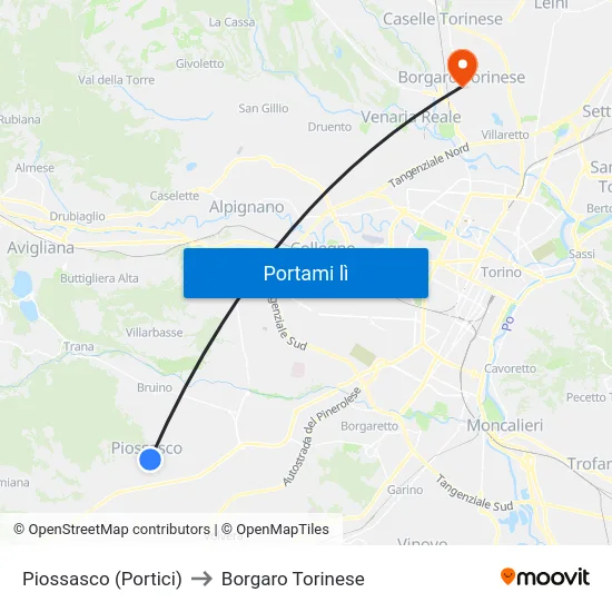 Piossasco (Portici) to Borgaro Torinese map
