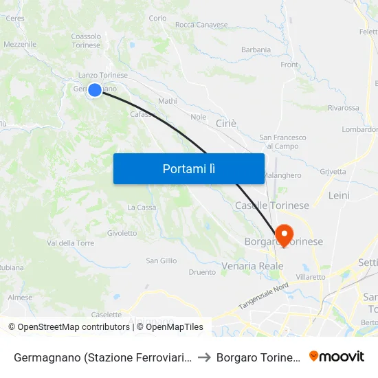 Germagnano (Stazione Ferroviaria) to Borgaro Torinese map