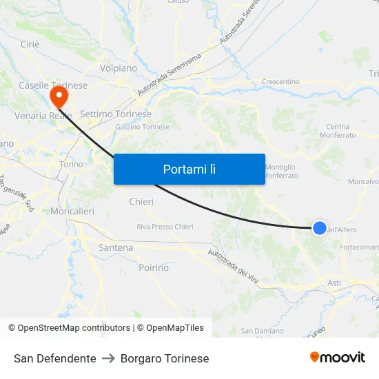 San Defendente to Borgaro Torinese map