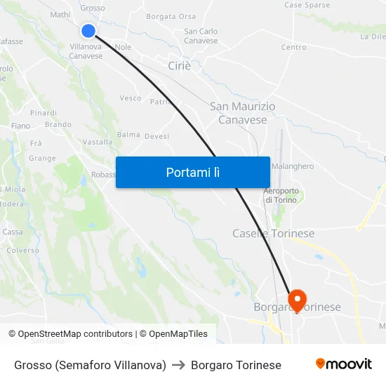 Grosso (Semaforo Villanova) to Borgaro Torinese map